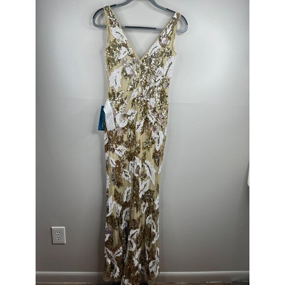 Mac Duggal 5476 Floral Embellished Sequin V-Neck Evening Gown Dress Size 0 NWT - Picture 5 of 9